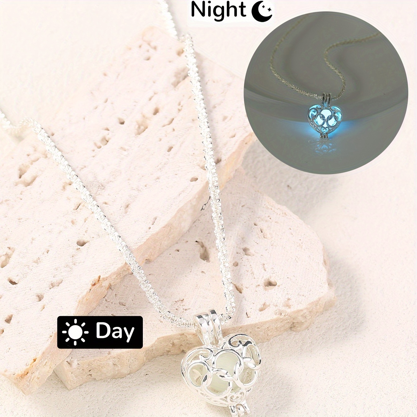 Nooxian Cute Plated Copper Heart Pendant Necklace, Luminous -the-, For Daily Wear & Gift-, Perfect For Valentine's Day, Halloween Festival Necklace