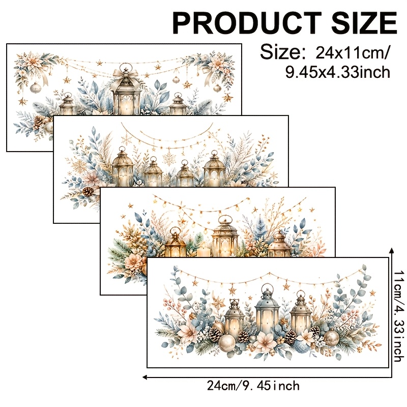 TEMU 4er-Set, Morandi Blau Goldene Laterne Blumenmuster, UV DTF Wasserdicht Kratzfestes Vinylmaterial, Geeignet für Bastelarbeiten, Tassen, Flaschen,