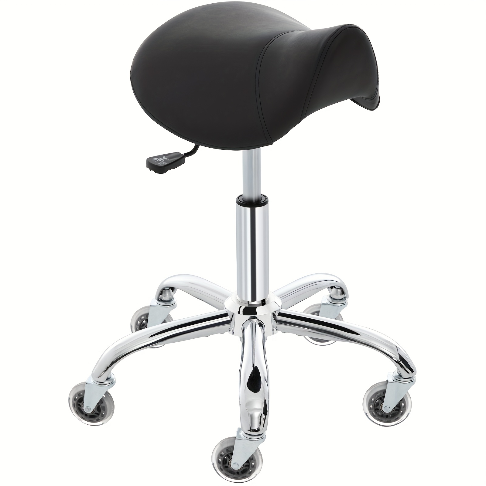Swivel Adjustable PU Leather Chair - Ergonomic Saddle Stool with Wheels | for Drafting, Office, Clinic, Beauty & Tattoo - Metal Frame, Polished Finish, Memory Foam