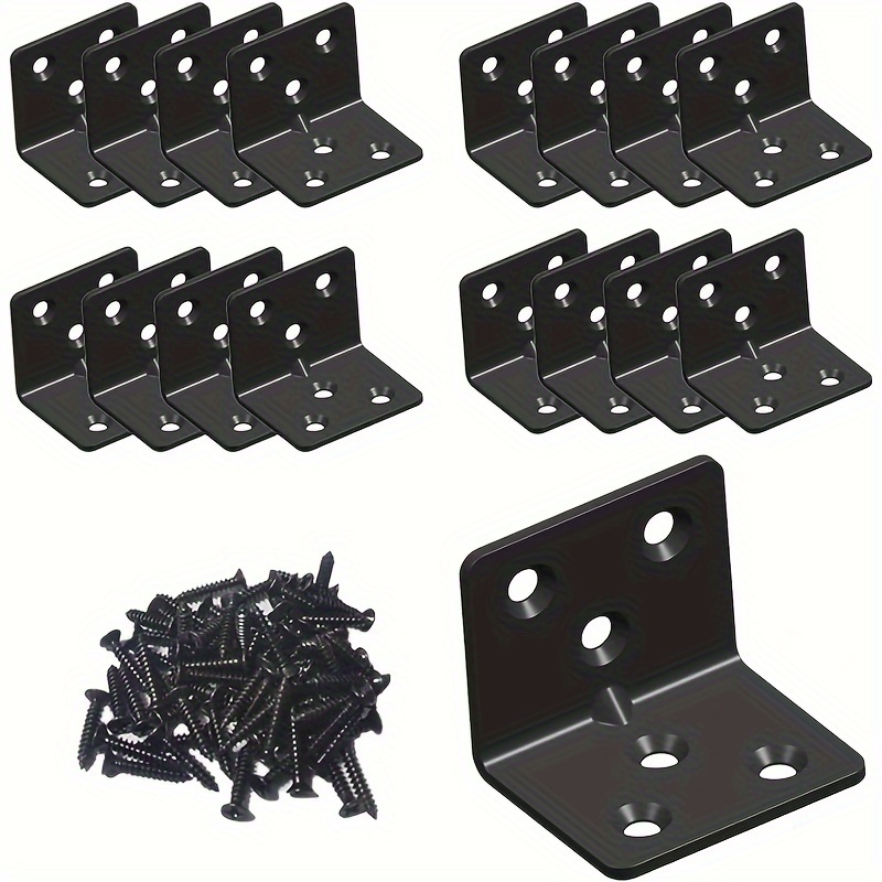 

120/120+ Screwdriver Pcs Black Stainless Steel Shelf Brackets, Joint Straight Angle Brackets, L-shaped Heavy Duty Metal Corner Brace Shelf Brackets And Black Screws