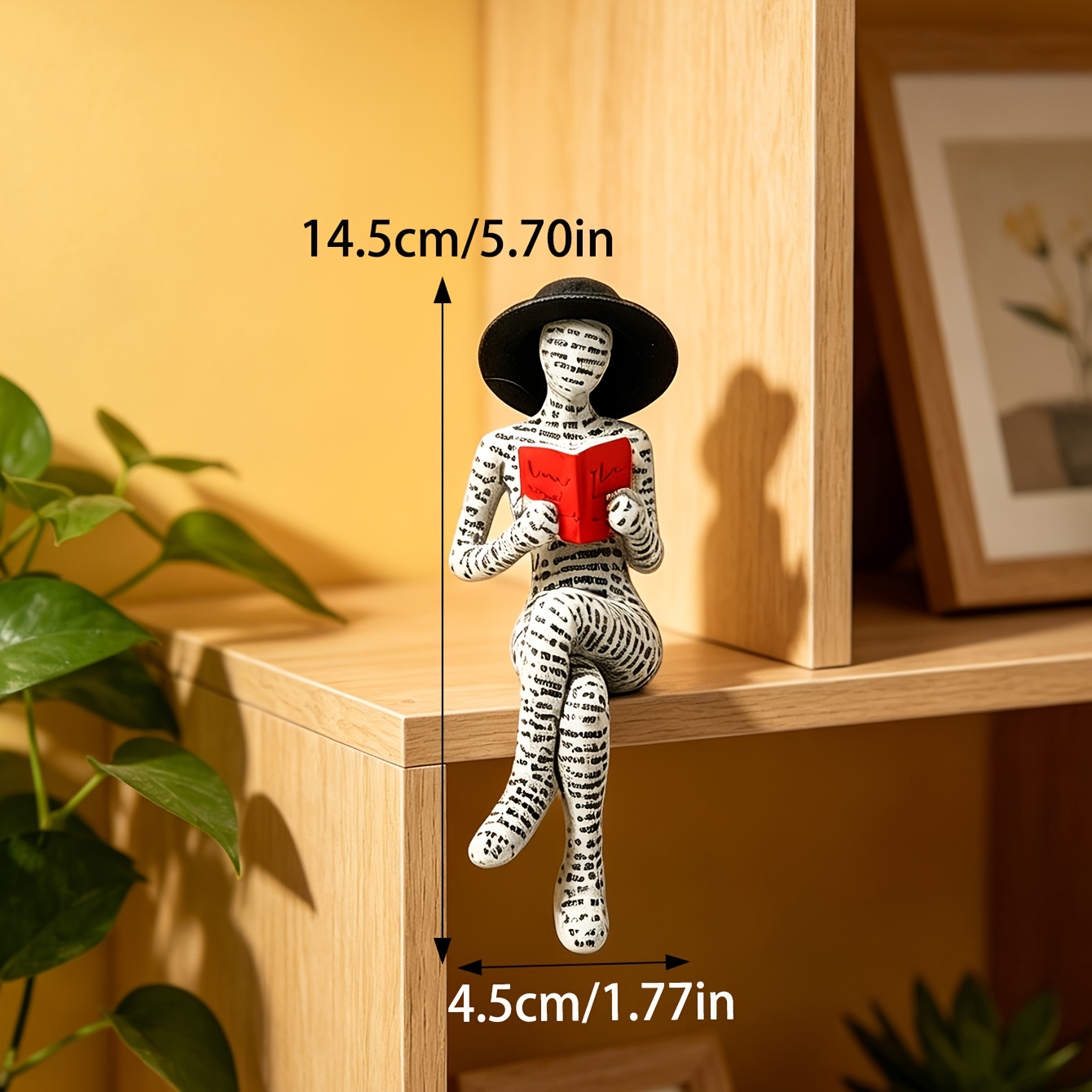 TEMU Statuetta in resina "Reading Woman" con cappello , statua astratta libro, arredamento moderno ed per , scrivania, soggiorno, ufficio, camera da
