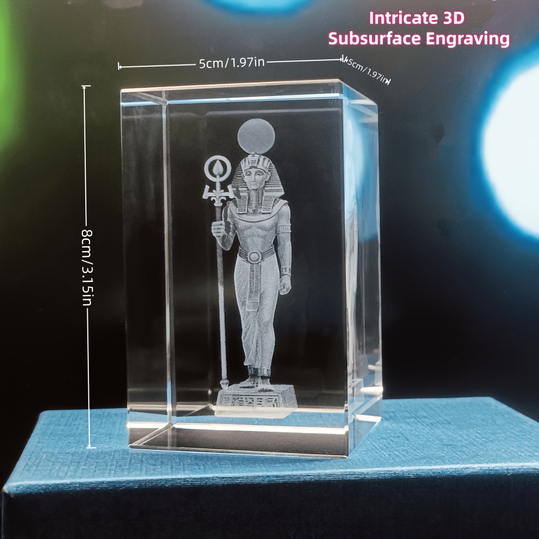 TEMU Statue de égyptien Ra, sculpture intérieure en cristal 3D, égyptien antique tenant un , décoration de bureau, ornement