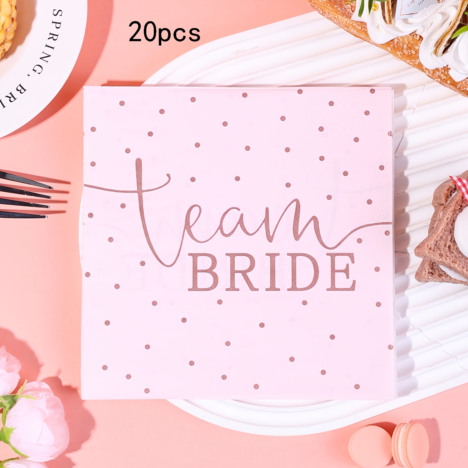 20pcs/40pcs/60pcs, Party Napkins - 2-ply Rose Golden Bridesmaid Squad Disposable Paper Napkins For Wedding Party Supplies Tableware - 6.5 X 6.5 Inches Pink Bridal Party Tissues For Bachelor Party