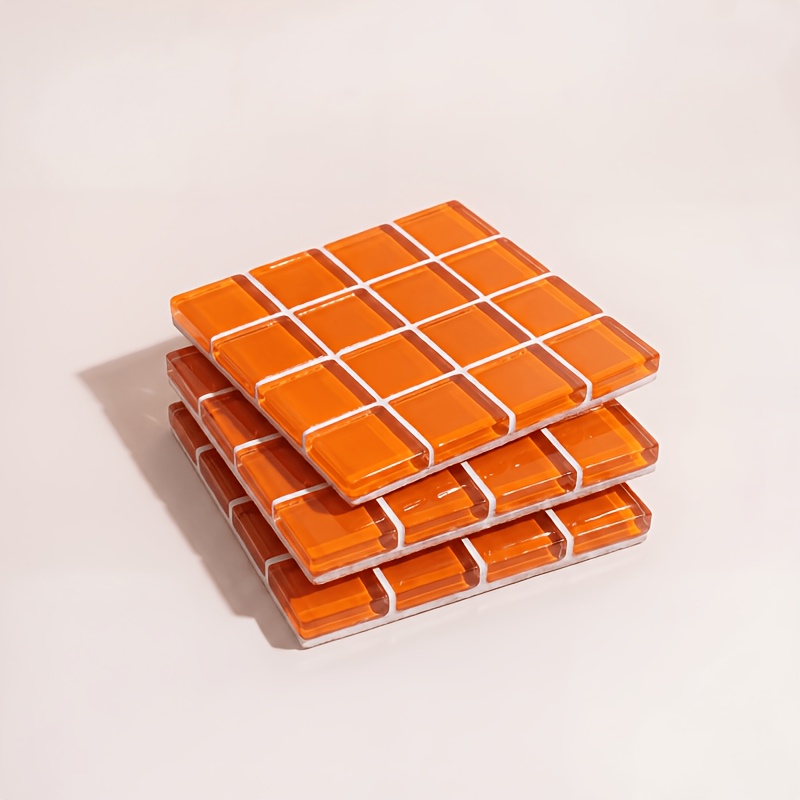 TEMU 3 sous-verres colorés en verre mosaïque - Cadeau de décoration intérieure pour bureau, bar et tasse à boisson, lavage à uniquement, pas