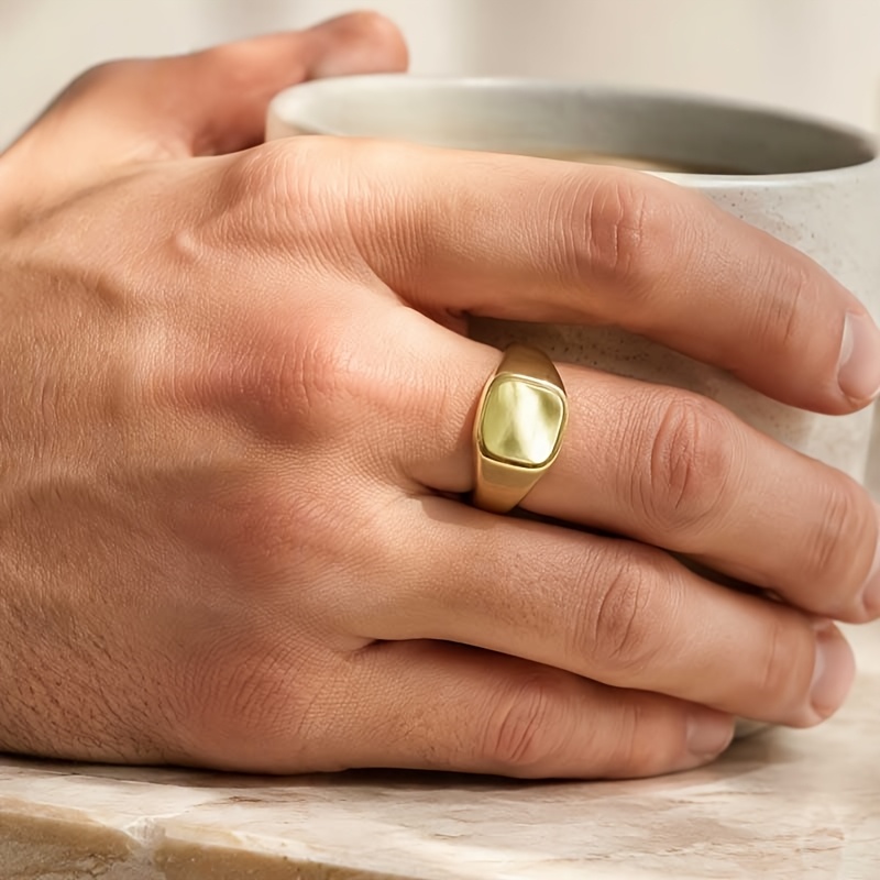 Women's Glossy Tone Square Signet Ring, Minimalist Gift