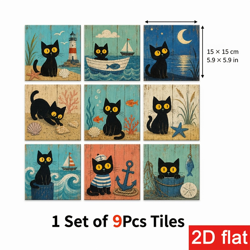TEMU 2d Flat 9pcs 15x15cm (5.9x5.9in) Slate Tile Stickers Vintage - Self-adhesive Peel And Stick Wall Tiles For Kitchen Backsplash, Coffee Corner,