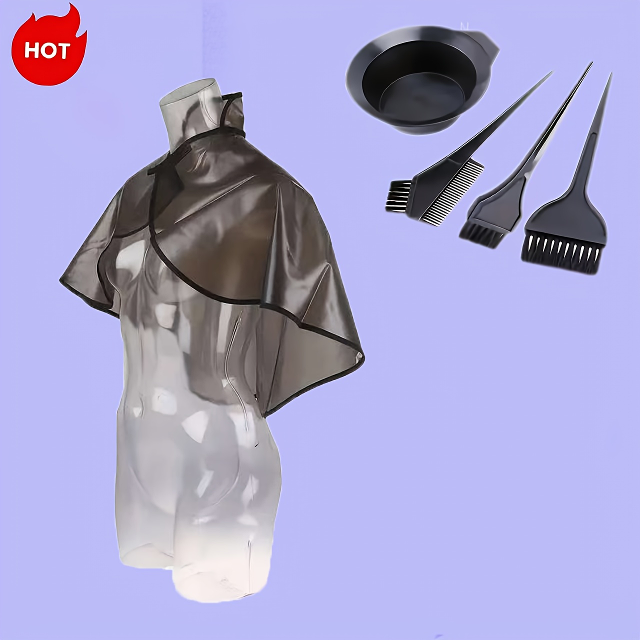 TEMU Salon Professional Shawl Set, 1 Perm Dyed Shoulder, 3 Hair Dye Brushes, 1 Small Black Bowl, Suitable For Shampooing, Dyeing, And Styling