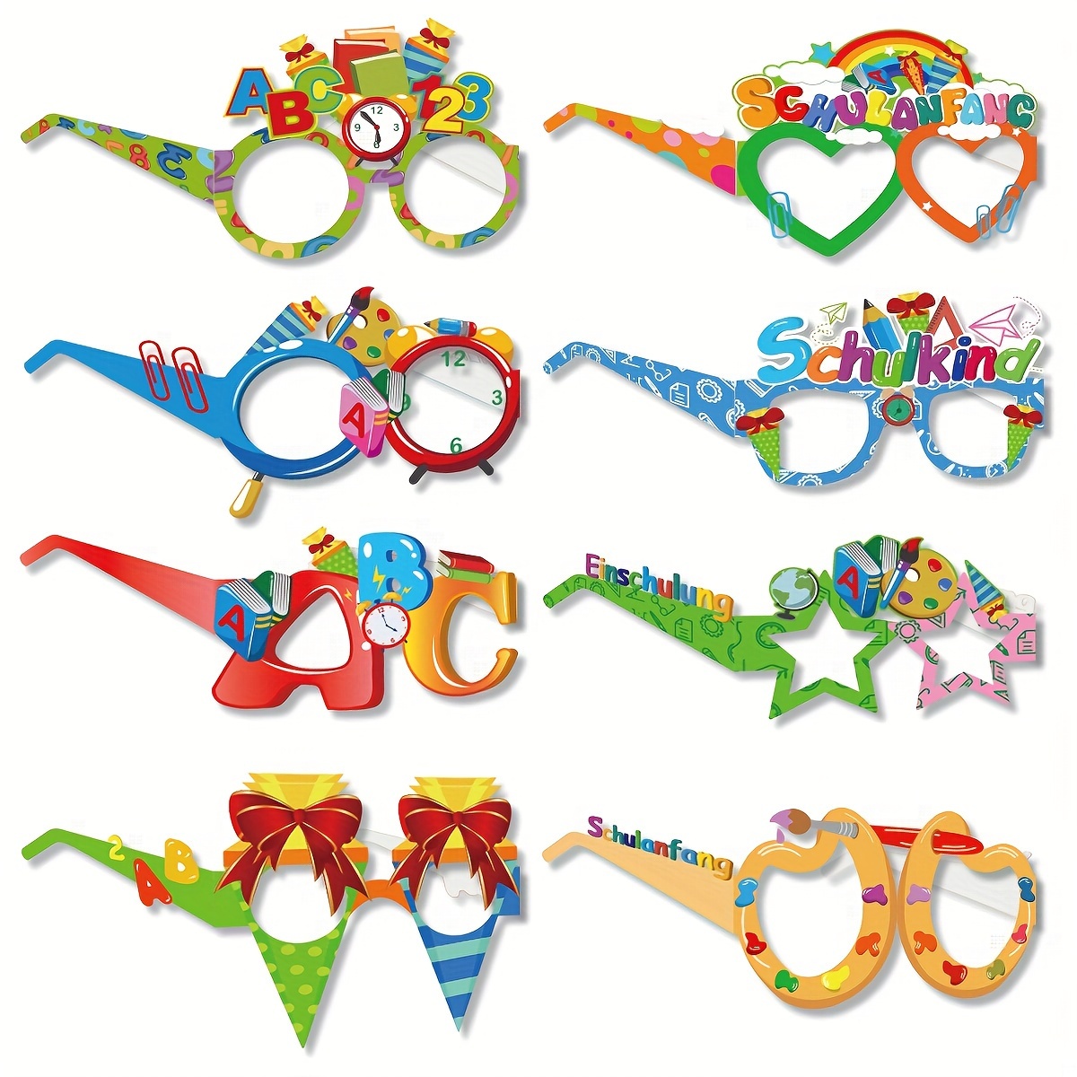 

8pcs Back-to-school Theme Party Decoration Paper Glasses For The Opening Party, School Opening Ceremony Photo Glasses Props