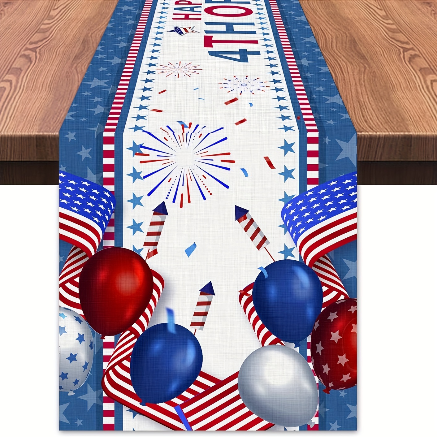 

Linen, Patriotic 4th Of Table Runner - Linen, Rectangular, & Decor, Farmhouse Style Dinner Party Accessory, In Multiple Sizes (13x48/72/108 Inches)