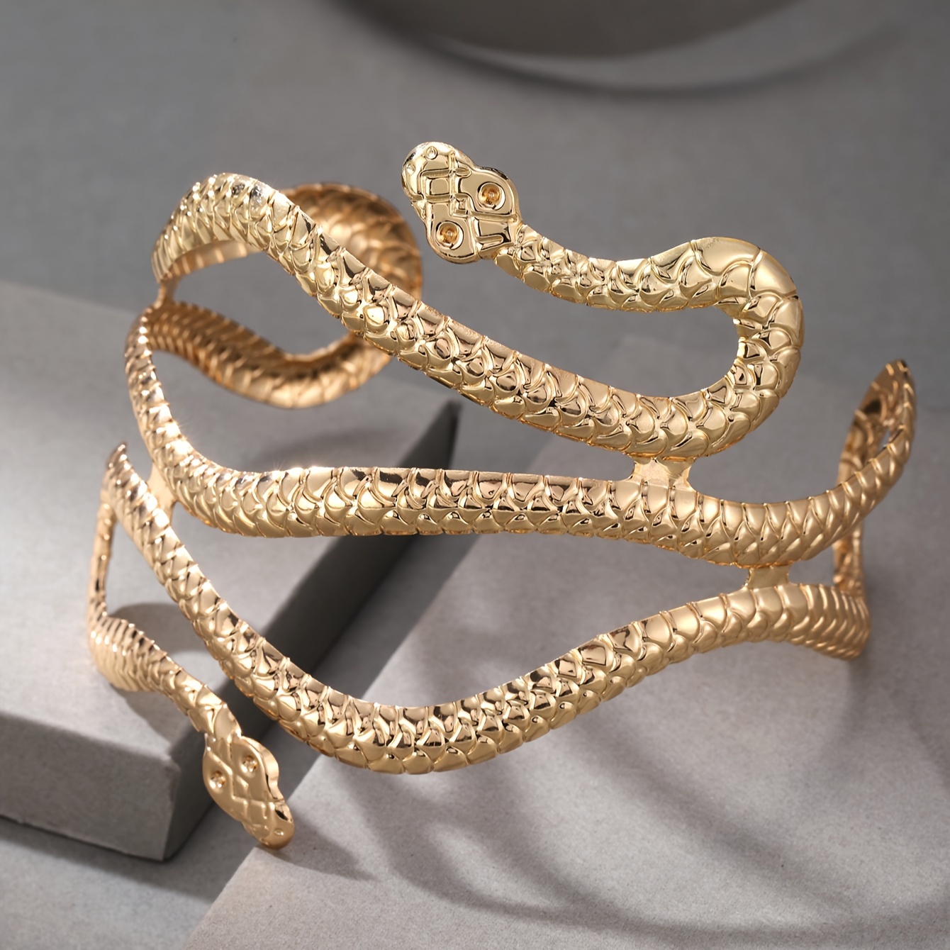 Image of Elegant Golden-tone Dragon Design Arm Cuff For Women - Vintage Bangle Bracelet, Ideal For Parties, Weddings, Birthdays, And