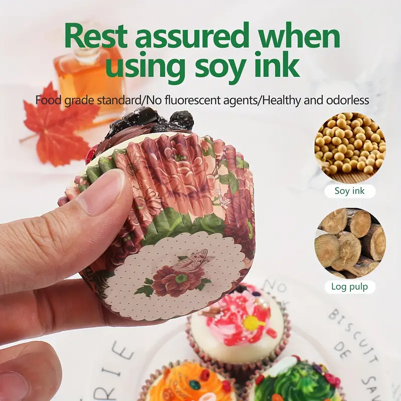 100 pack greaseproof paper cupcake liners mothers day themed flower pattern high temperature resistant convenient hygienic baking cups for muffins and desserts Product details 7