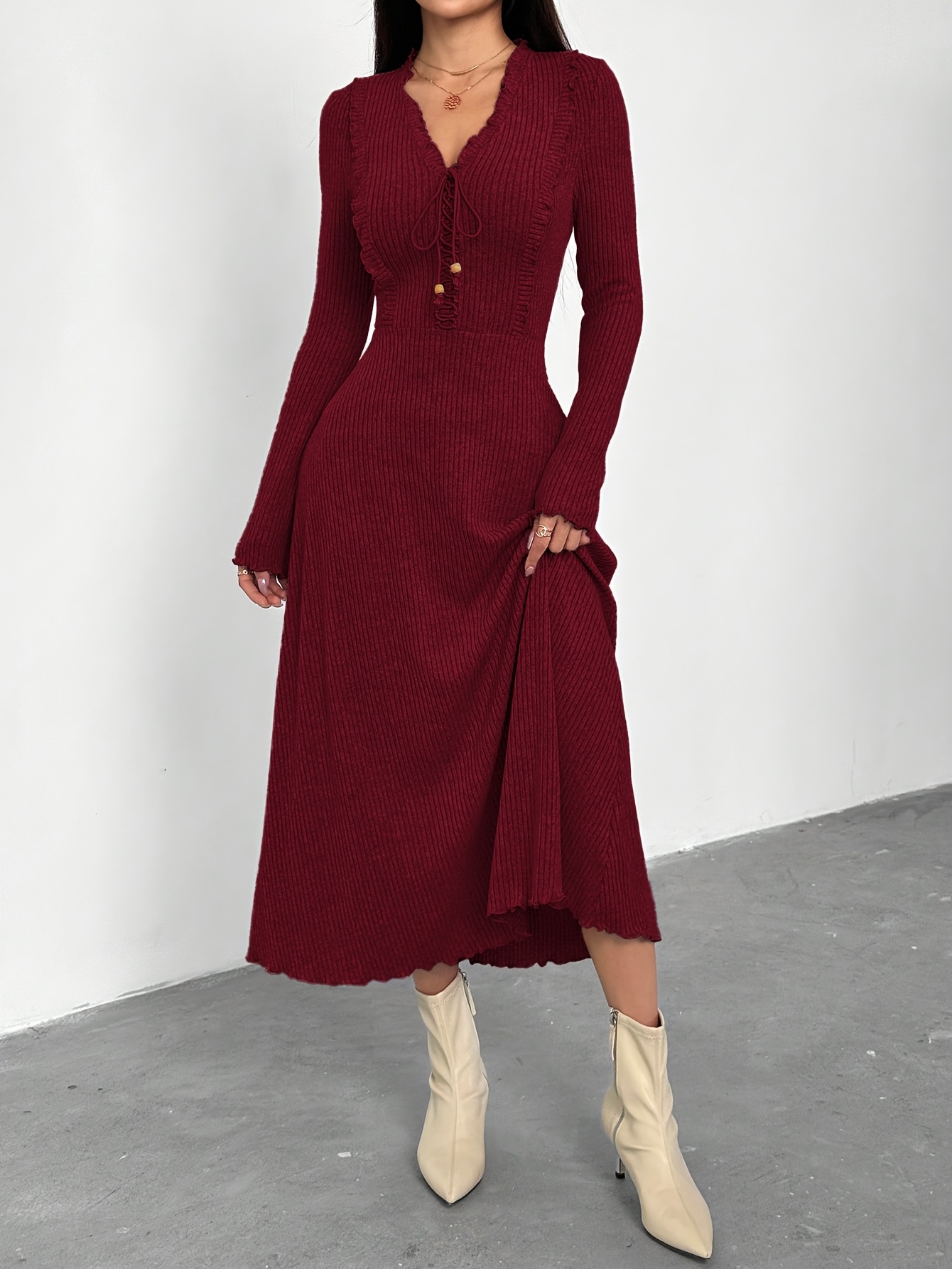elegant a line dress waist definition long sleeve winter - Temu Mauritius
