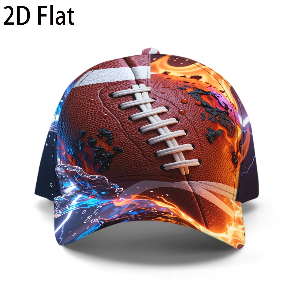 2d flat 2d flat 1pc printed baseball football with   splash and electric spark adjustable strap breathable and sun shielding lightweight foldable hat for outdoor sports fashionable headwear 2d flat