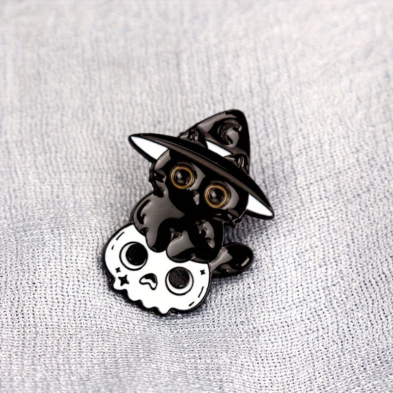 - Cat With Skull Enamel Pin - Ideal For Goth Outfits, Halloween-themed Accessories, And Mysterious Handbags