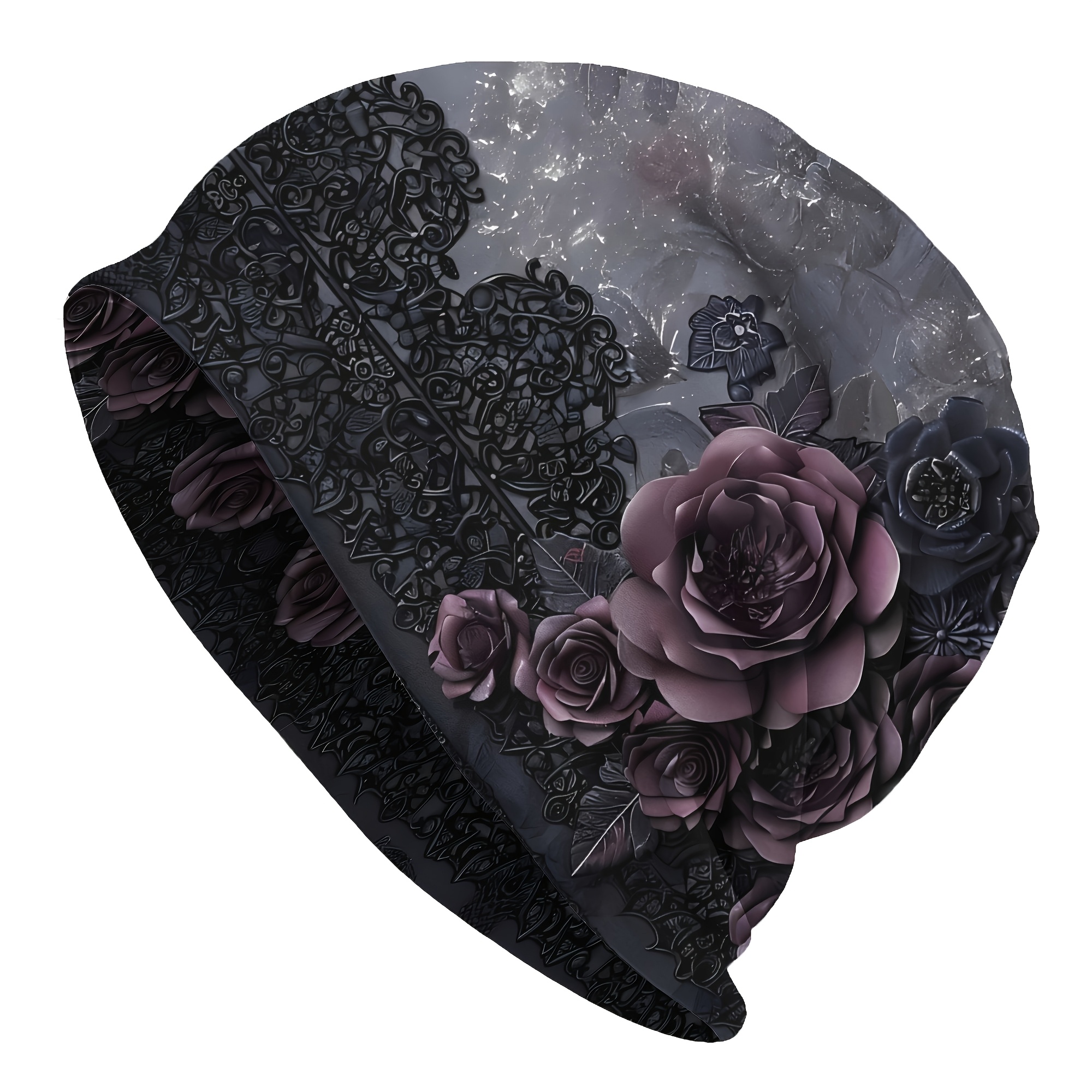 TEMU Men' & Women' Print Slouch Beanie Hat - Elastic Suitable For Valentine' Day, Weather With Rose Lace, Hand Washable For Or -the, Unisex For