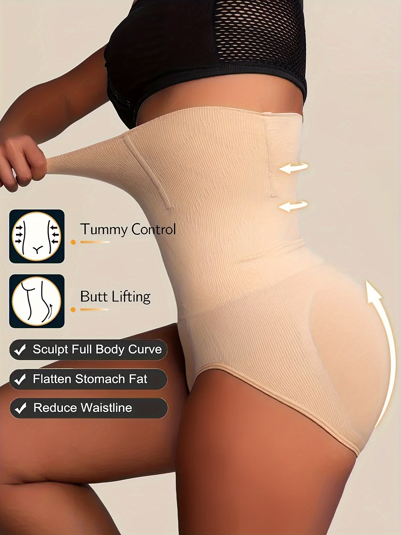 1pc Women'S High-Waist Postpartum Shapewear Briefs, Seamless Nylon Knit Fabric, Solid Color, Tummy Control & Butt Lifting, Slimming Body Shaper Panties