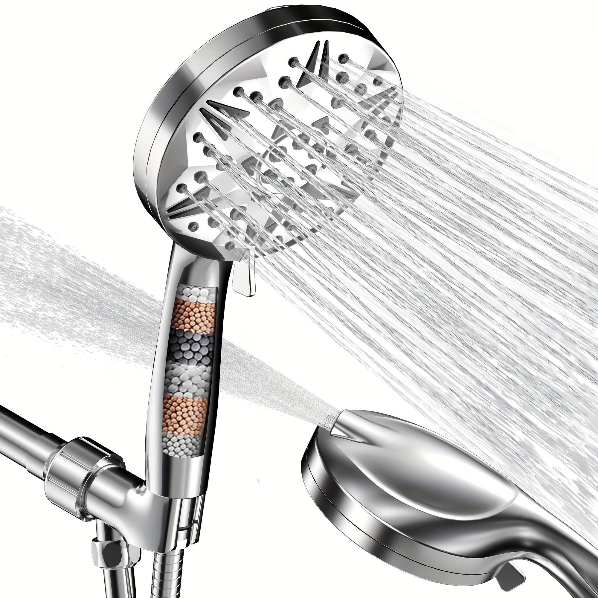 

Shower Head With Handheld - High Press Filtered Shower Head With Extra Long 5 Ft Hose, 8 Nozzle Types, Anti-clog Nozzles, Built-in Power Wash Self-cleaning, Water Saving, One-hand Adjustment