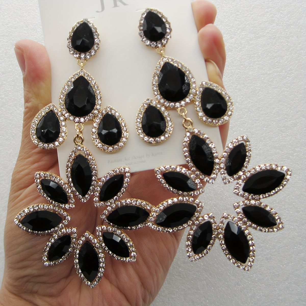 elegant large drop earrings sparkling rhinestones luxurious Temu