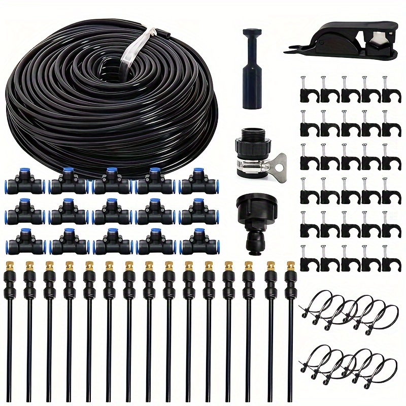 

Automatic Drip Irrigation System: 50ft (15m) With 360° Rotatable Misting Nozzles For Garden Plants, Lawns, And Patio Areas