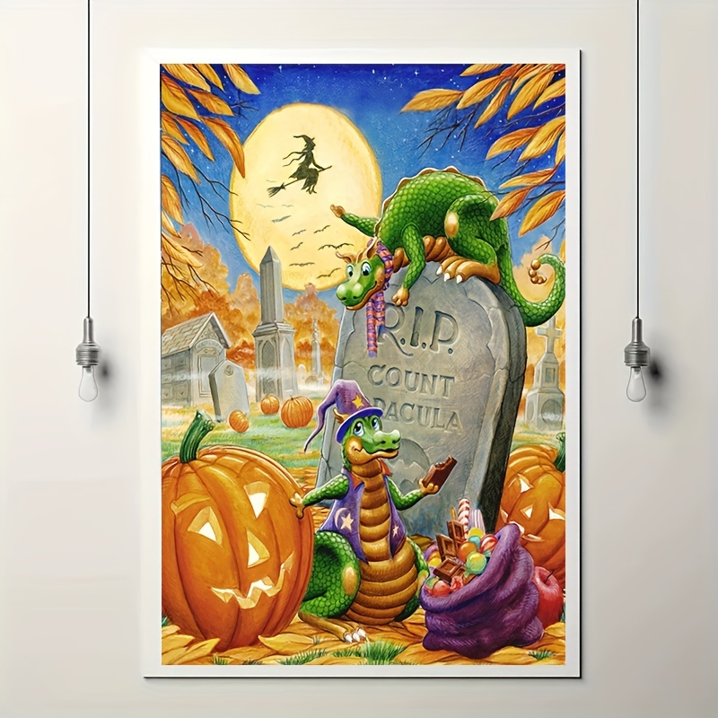 

5d Diamond Painting Kit For Beginners Round Full Drill, Diy Craft Set With Canvas Featuring Pumpkins & Dinosaur Theme, Wall Art Decor (40x60cm) - 1 Pack