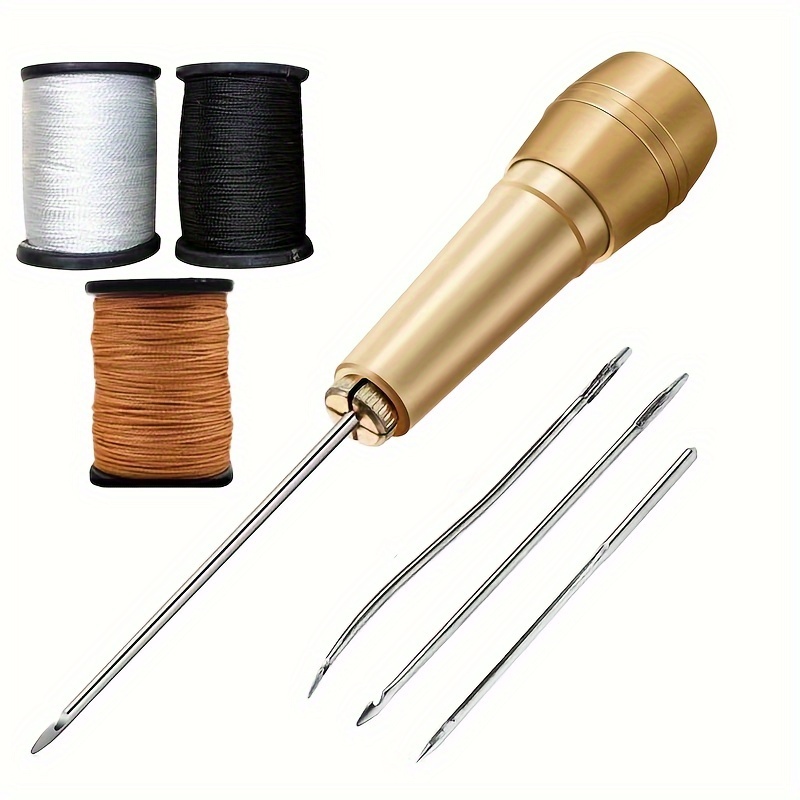 TEMU 1 Set Copper Awl Mending Shoe Straight Hook Curved Needle Awl Crochet Shoe Repair Tool For Shoe Awl Multi-needle Awl Mending Tool For Shoe Sole(three Coils Of Wire 3 Needles And A Copper Awl)