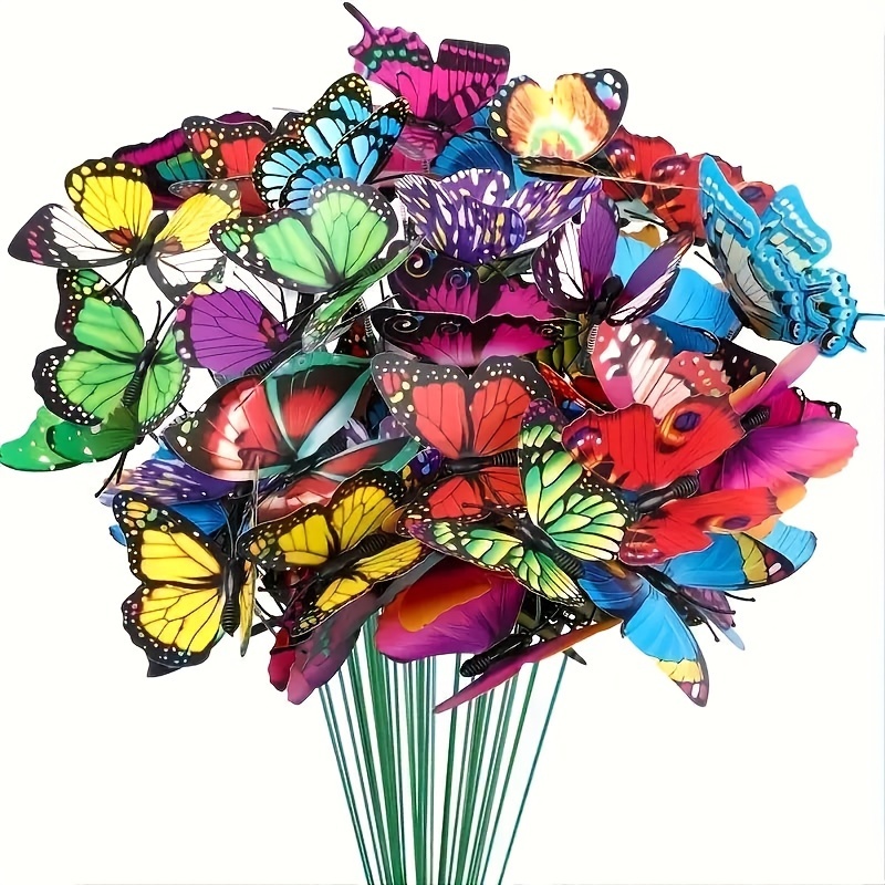 

20/50pcs Decorations, Decoration Stakes, Butterflies, For Bouquets, And Art, , Potted ,