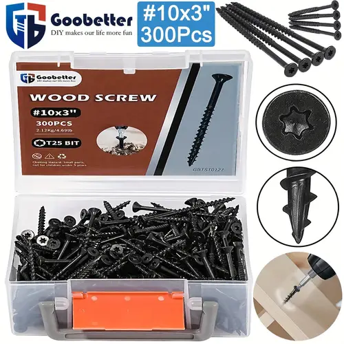 300pcs 10x3 wood screws metal black oxide partial thread tamper resistant torx drive carbon steel left hand thread for outdoor deck fence woodworking projects
