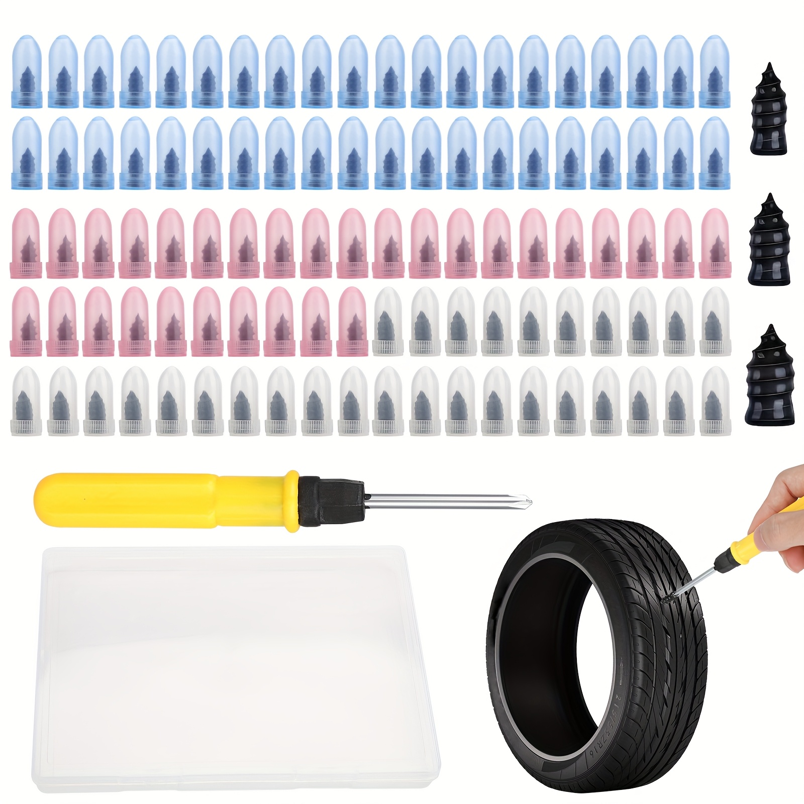 TEMU 102pcs Vacuum Tire Kit - Emergency Roadside Tool For Cars & Motorcycles, Easy Diy, Includes Air Pump, Tire Inflator, And More, Tire Repair Kit vacuum durable Construction, Tire Repair Tools