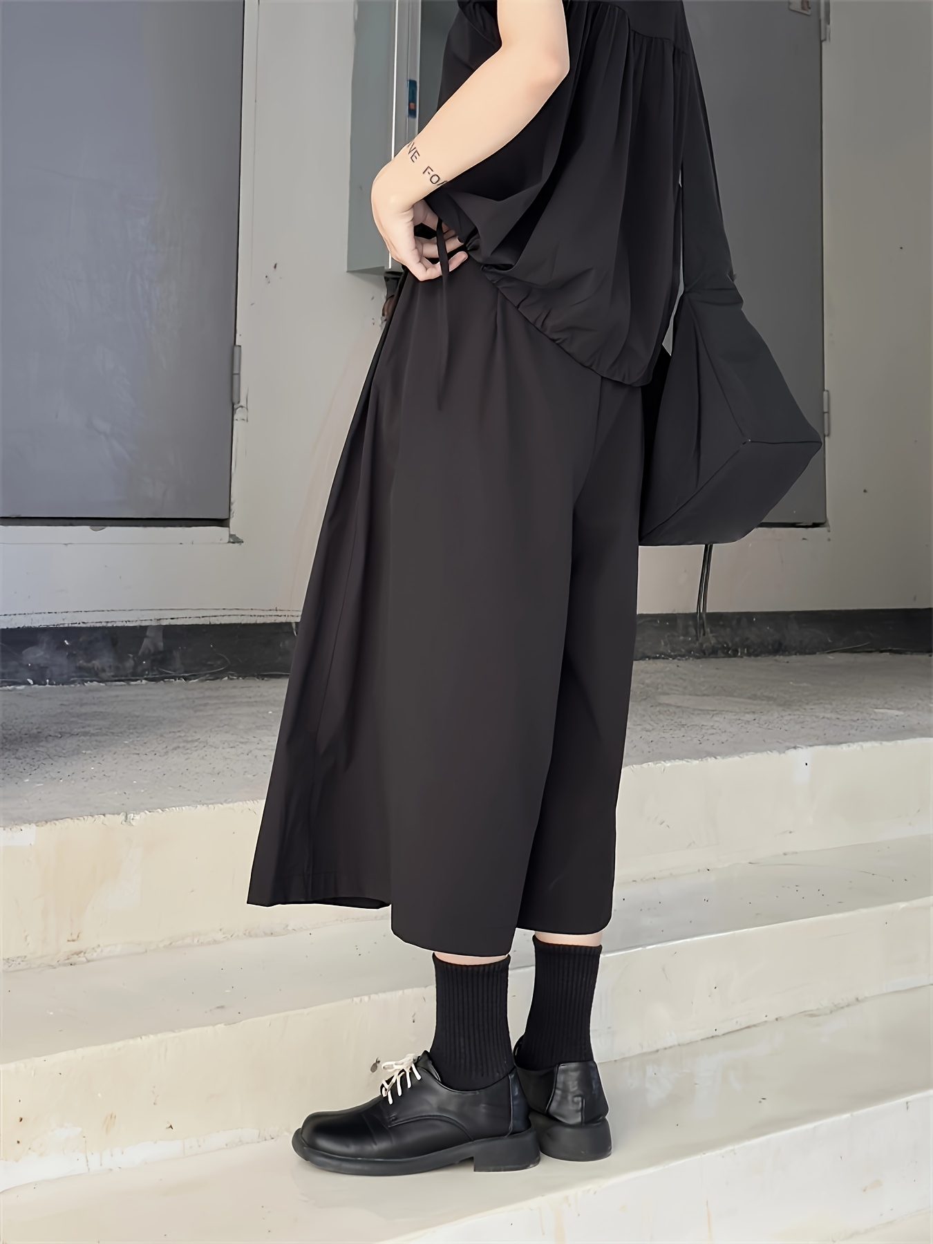 womens high waisted black pleated skirt pants japanese Temu Canada