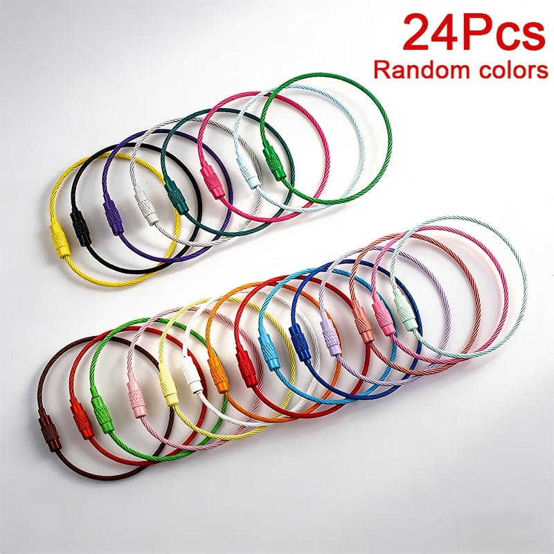 TEMU Portachiavi in filo d'acciaio da 12/24 pezzi, combinazione di colori casuale, 6 pollici ( 15 cm), portachiavi in filo d'acciaio da 1,5 mm con