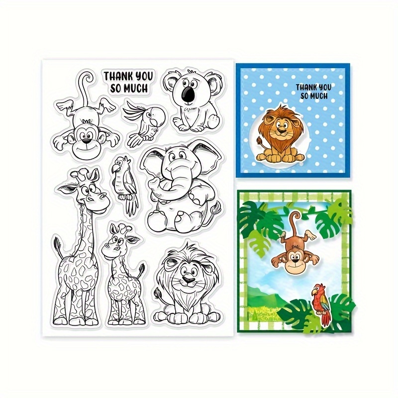 

Wildlife-themed Clear Silicone Stamps 1pc Set - Transparent Animal Stamps For Diy Scrapbooking, Card Making, Album, Journaling And Crafting Featuring Elephant, Lion, Giraffe, Monkey, Koala & Birds