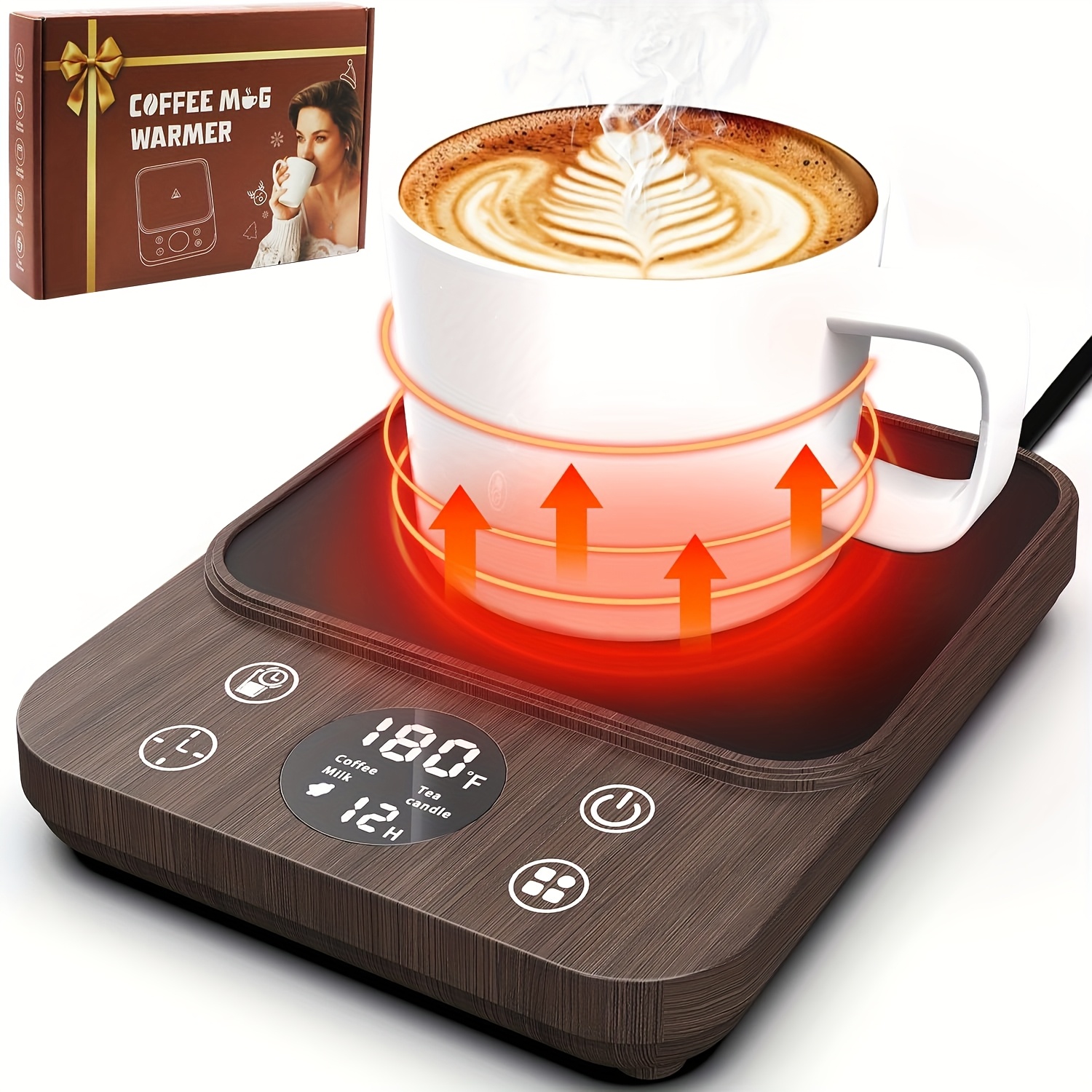 TEMU Upgraded Cup Warmer For Desk With 1h Water Drink , 4 Heating , 9 Temperature Settings, 1-12h Timer & Auto Off, Cup Warmer For Coffee Beverage