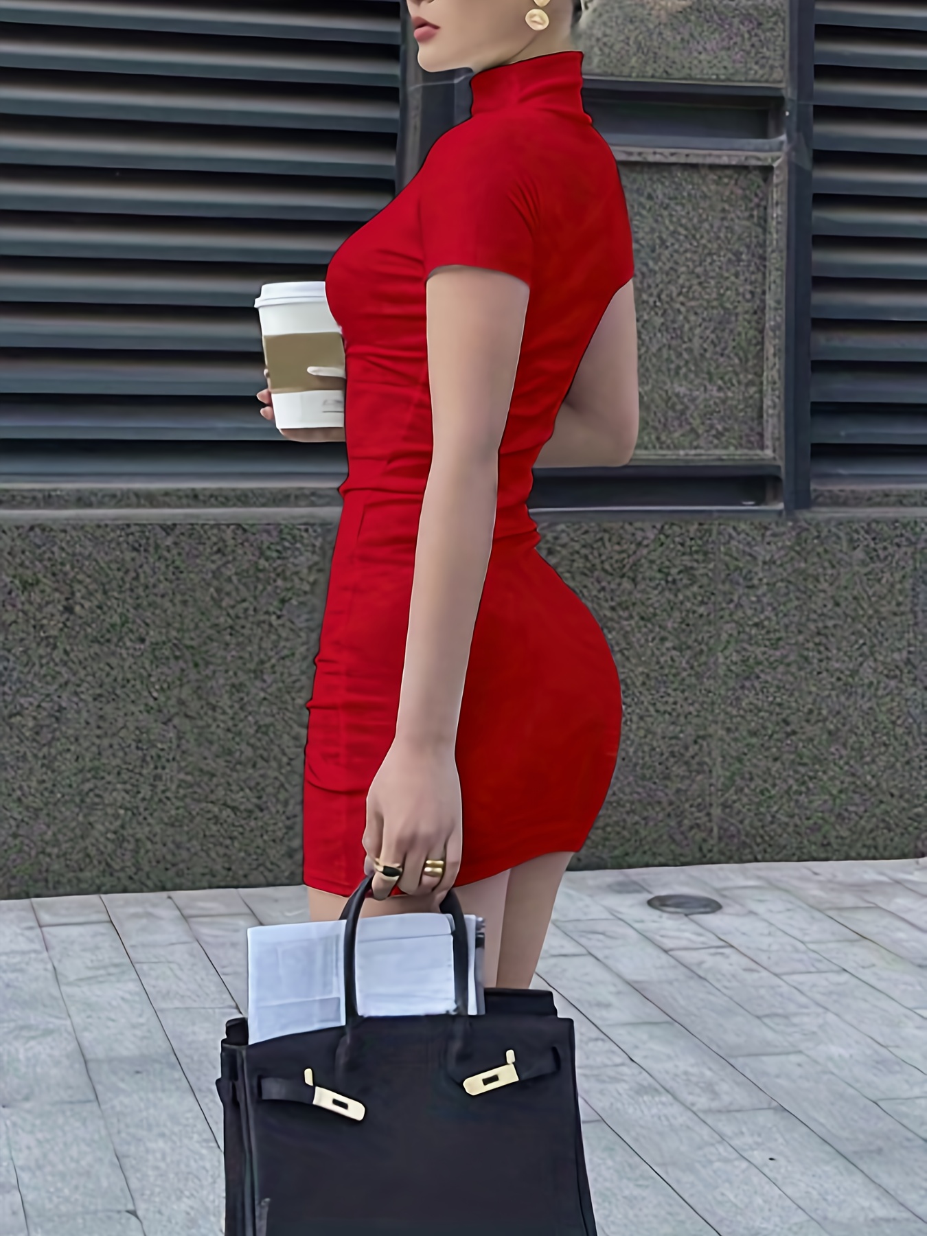 womens high neck short sleeve bodycon mini dress - Temu