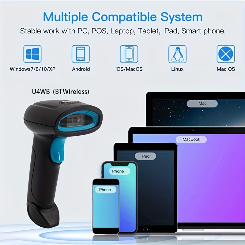 2D Сканер за баркодове, ръчен USB с кабел, 2.4GWIFI безжичен BT, 1D/2D четец на QR кодове, бърз идентификатор на баркодове, CMOS за магазини, складове, супермаркети, мобилни плащания