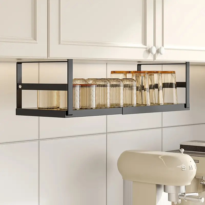1pc metal under cabinet organizer classic no assembly space saving design expandable kitchen closet storage rack for spice jars utensils hanging shelves kitchen cabinet organizers and storage utensil holder sleek durable construction shelves Product details 0