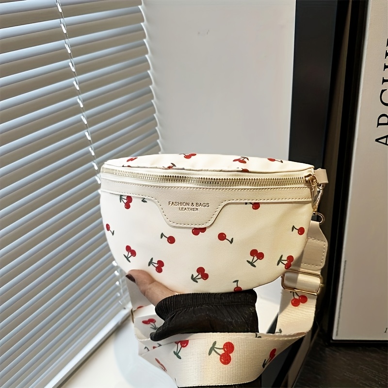 E-shop 1 Stück Bedruckte Brusttasche/ Umhängetasche mit breitem Riemen/ Kirschdruck Hüfttasche mit hoher Kapazität - Stilvoll, vielseitig und Retro für