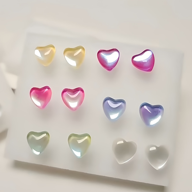 TEMU 12 piezas de aretes de vidrio y resina, agujas de plástico para , media perla de cristal, aretes coloridos y modernos