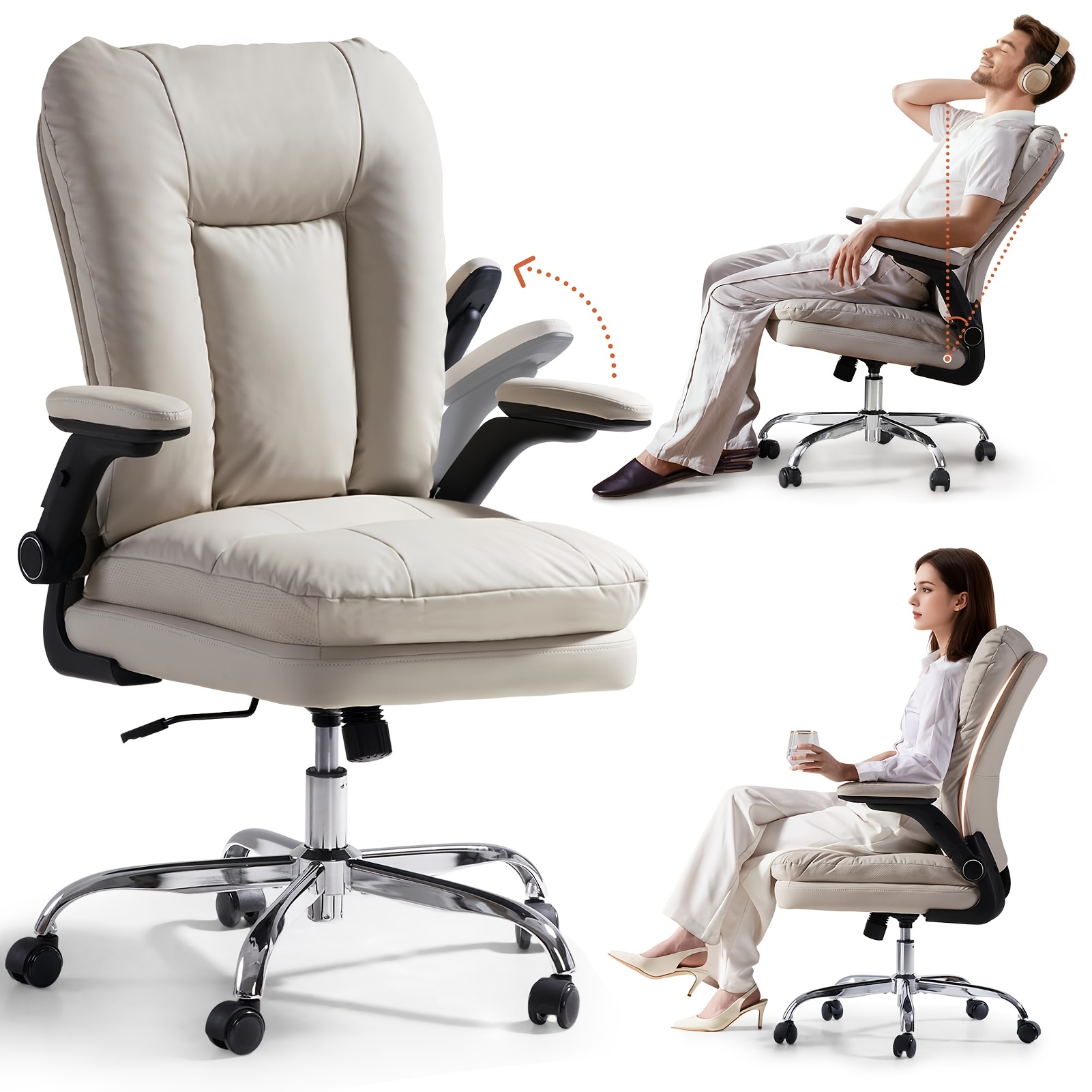 Ergonomic Faux Leather Executive Office Chair - 300lbs Capacity