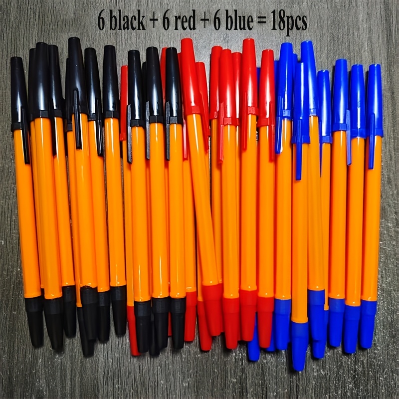 TEMU 18-pack Long-lasting Quick-drying Fine Tip Pens - 6 Black + 6 Red + 6 Blue, Multiple Colors Available - Medium Tip, Twist , Suitable For Office,