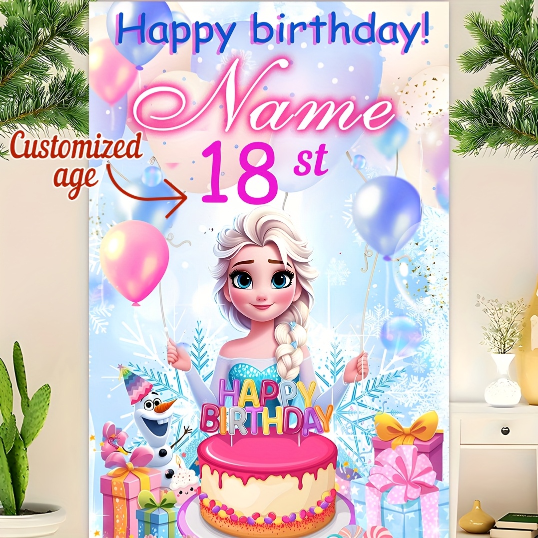 

Customizable Princess Birthday Backdrop - Personalized Name & Age, Large Polyester Wall Banner With Balloons & Gifts Design, Ideal For Party And Home Decor, Princess Party Decorations