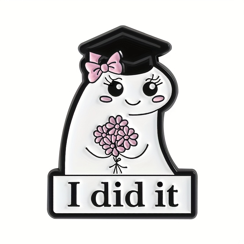 TEMU " It"cute Graduation Hat Little Character Cartoon Brooch Metal Badge Cute Brooch Denim Lapel Badge Shirt Bag Fashion Jewelry Accessories Gift