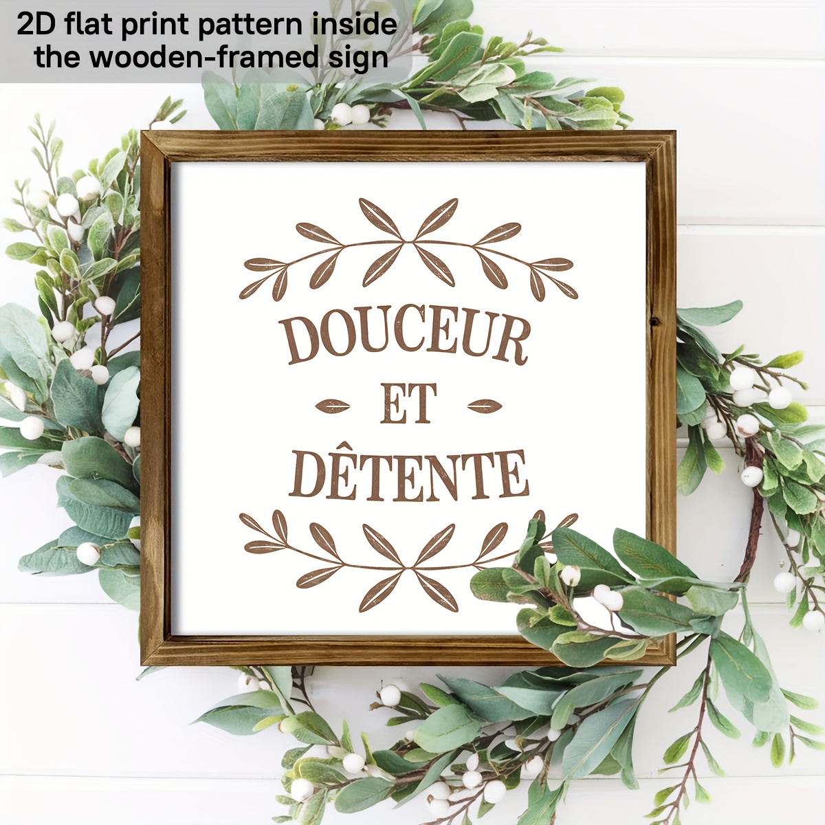 TEMU 2D Plat - 1pc Rustique Français " Et Détente" Cadre en Bois Panneau Mural - 20.32X20.32 Cm, Décor d'Inspiration Vintage pour Salon, Chambre,