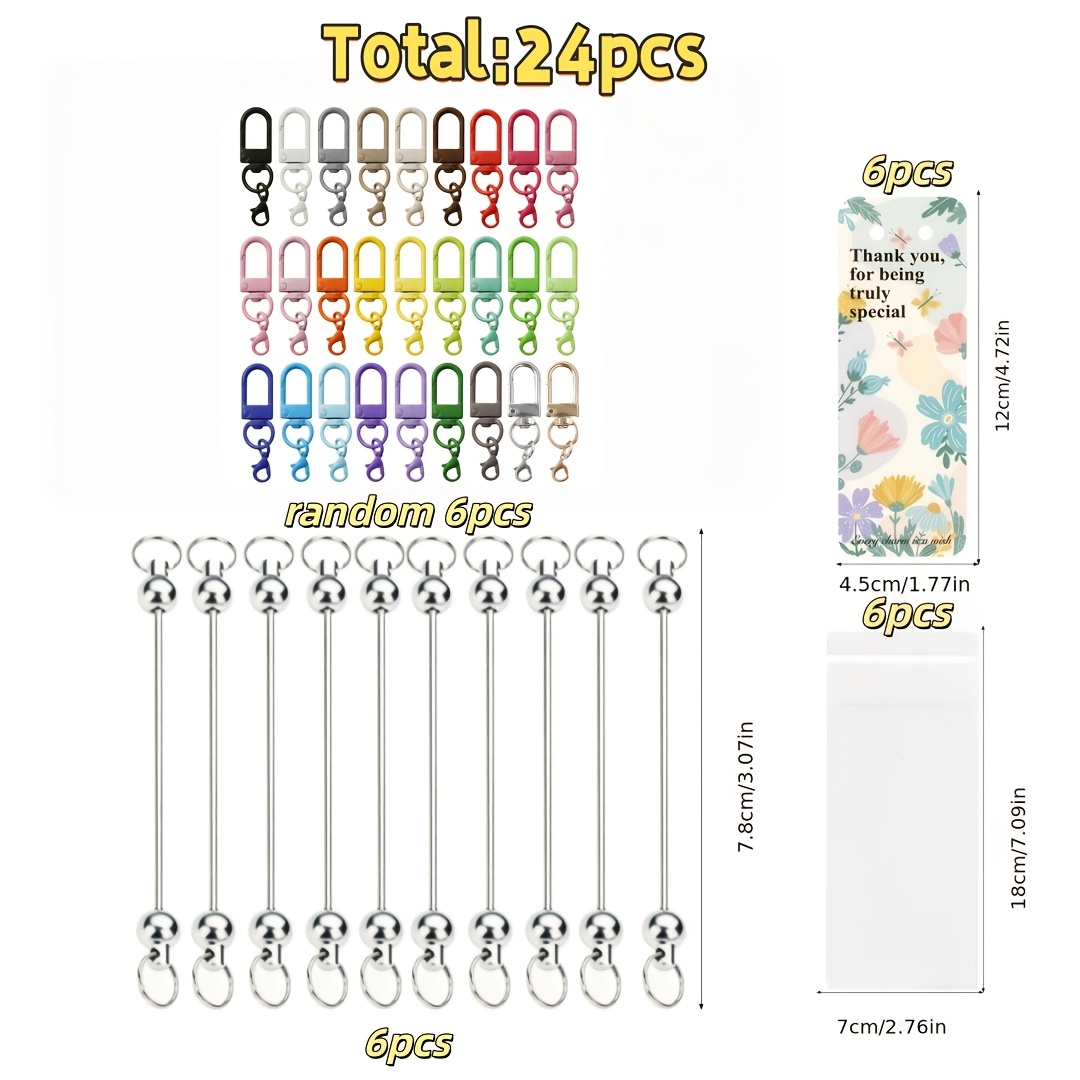TEMU 24pcs Set: 6 Keychains + 6 Beading Rods + 6 Cards + 6 Gift Bags, Dopamine Color Random Mixed Door Latch With Mini Crawfish Connector Buckle And