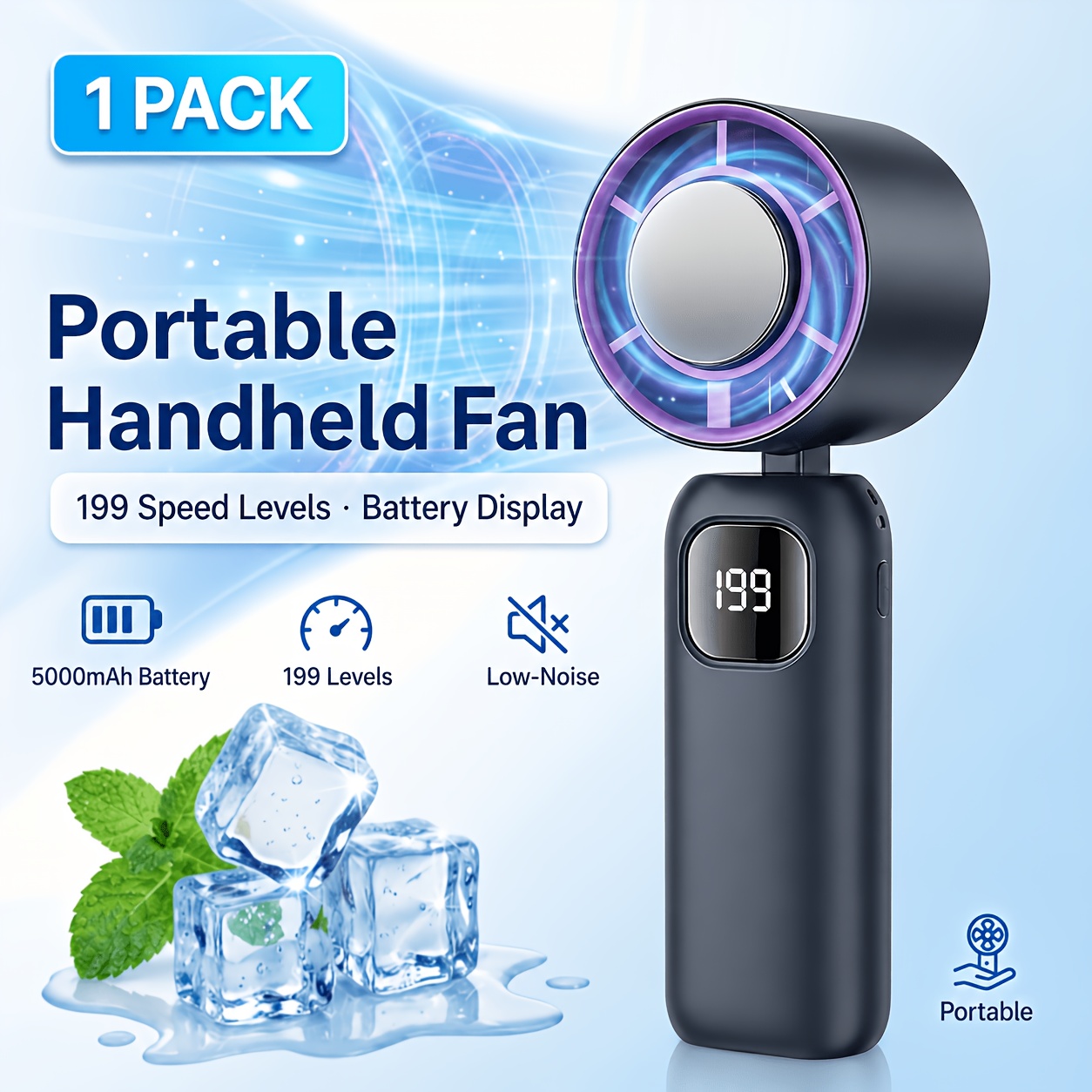 TEMU Ventilador portátil de 2026, mini ventilador personal recargable por USB con velocidad ajustable, pantalla digital, cordón para el cuello y