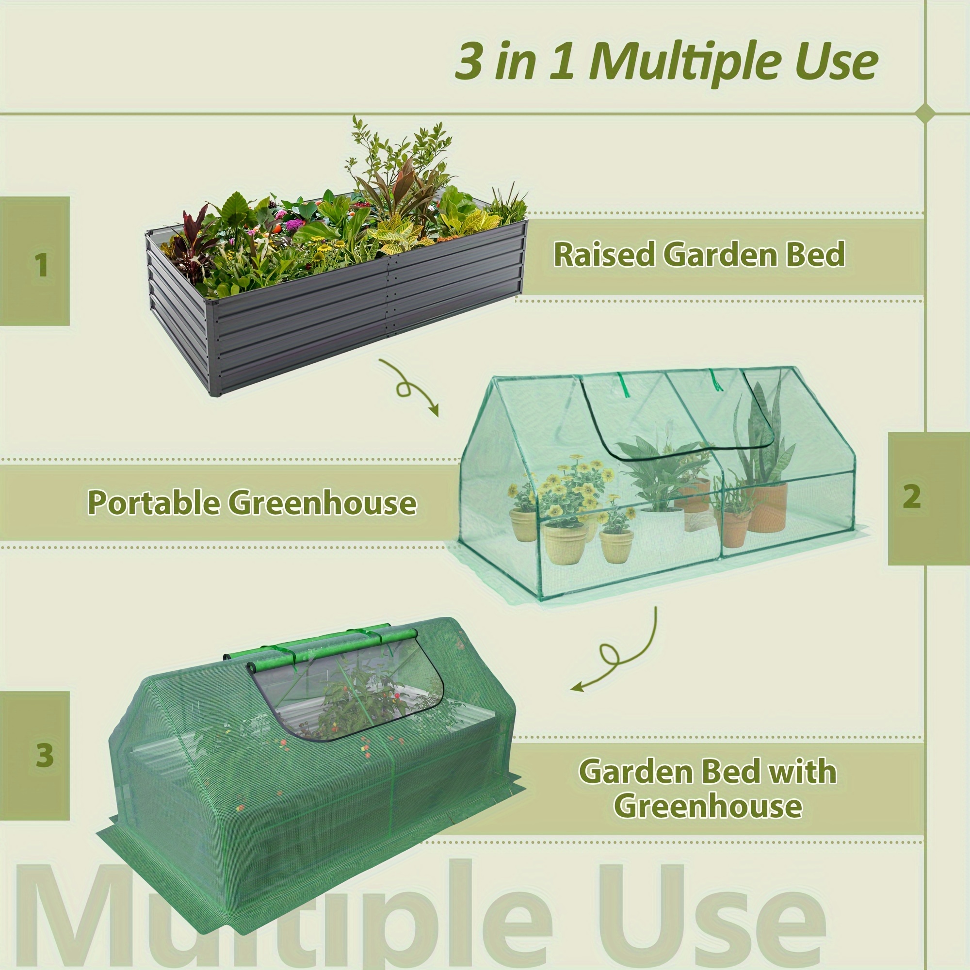 

8x4x2ft Galvanized Elevated With Cover Metal Kit, With 2 Large Screen Windows , Outdoor Vegetable Planting