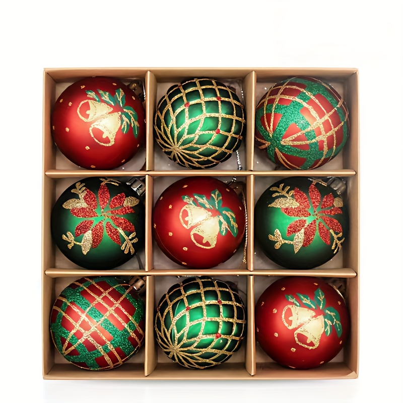 TEMU Ensemble de Décoration d'Arbre de Noël 2,36 Pouces, 9 Carats Ornements Suspendus Rouges et Verts Incassables, Idéal pour le Nouvel An, Mariages,