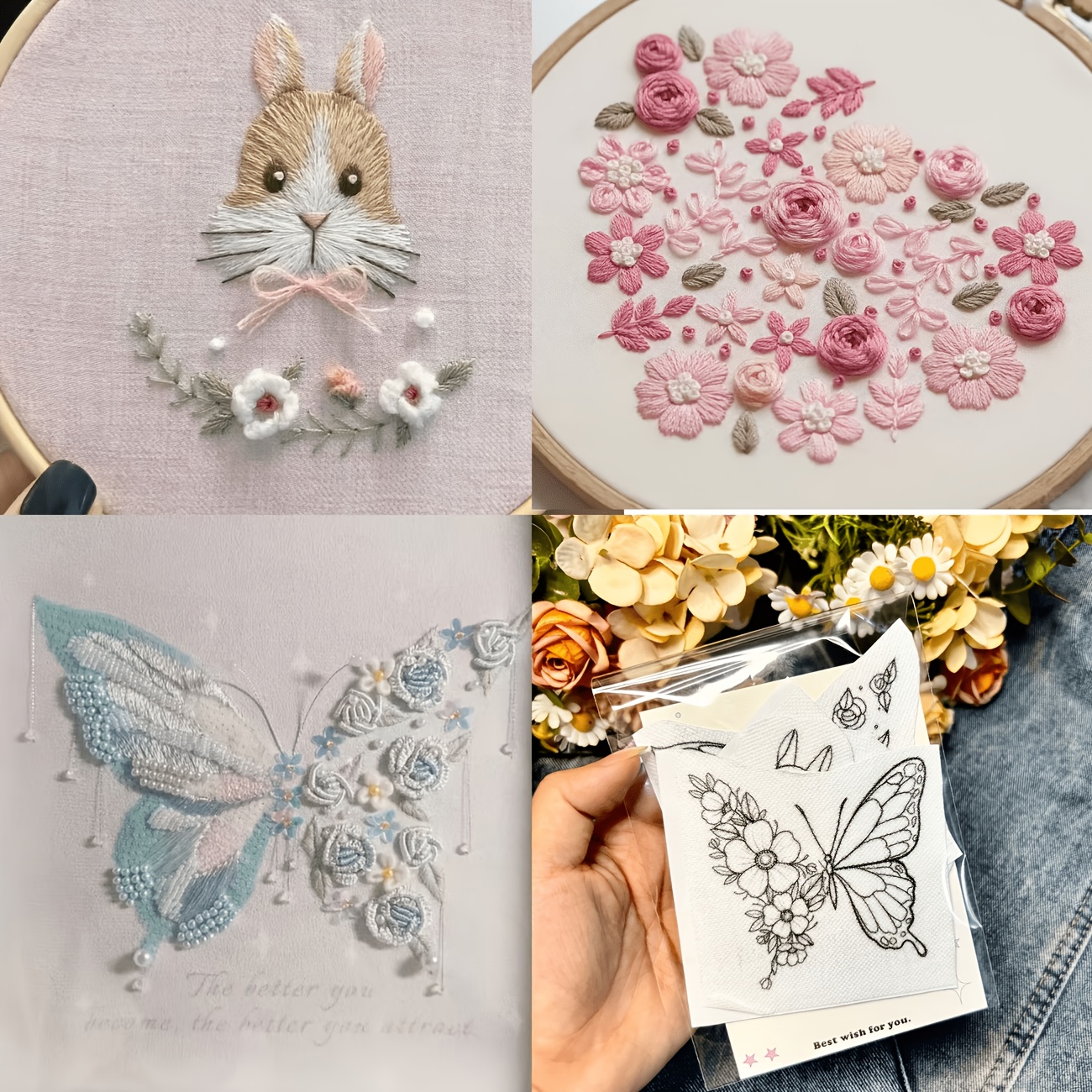 8pcs Water-Soluble Embroidery Kits for Beginners and Professionals