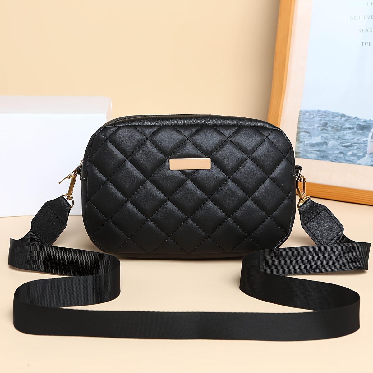 TEMU Ladies' Diamond-patterned Shoulder Bag, Casual Crossbody Phone Bag, Stylish Wallet, And Small Embroidered Square Bag.
