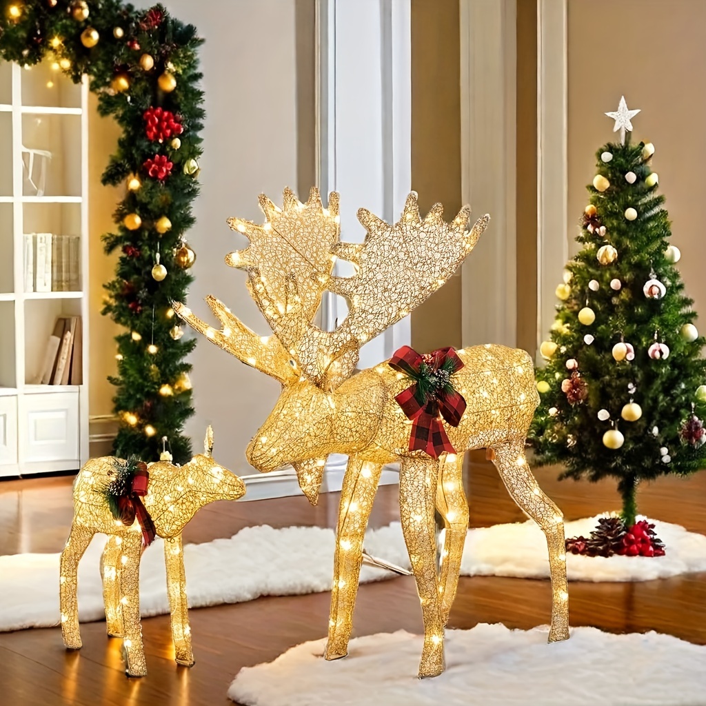 

Relaxoul 2-piece Christmas , Indoor Holiday Moose Deer Ornament Set With 170 Warm White Led Lights, Display Stands, And Ties For , Shelf, Or Tabletop Decoration - White