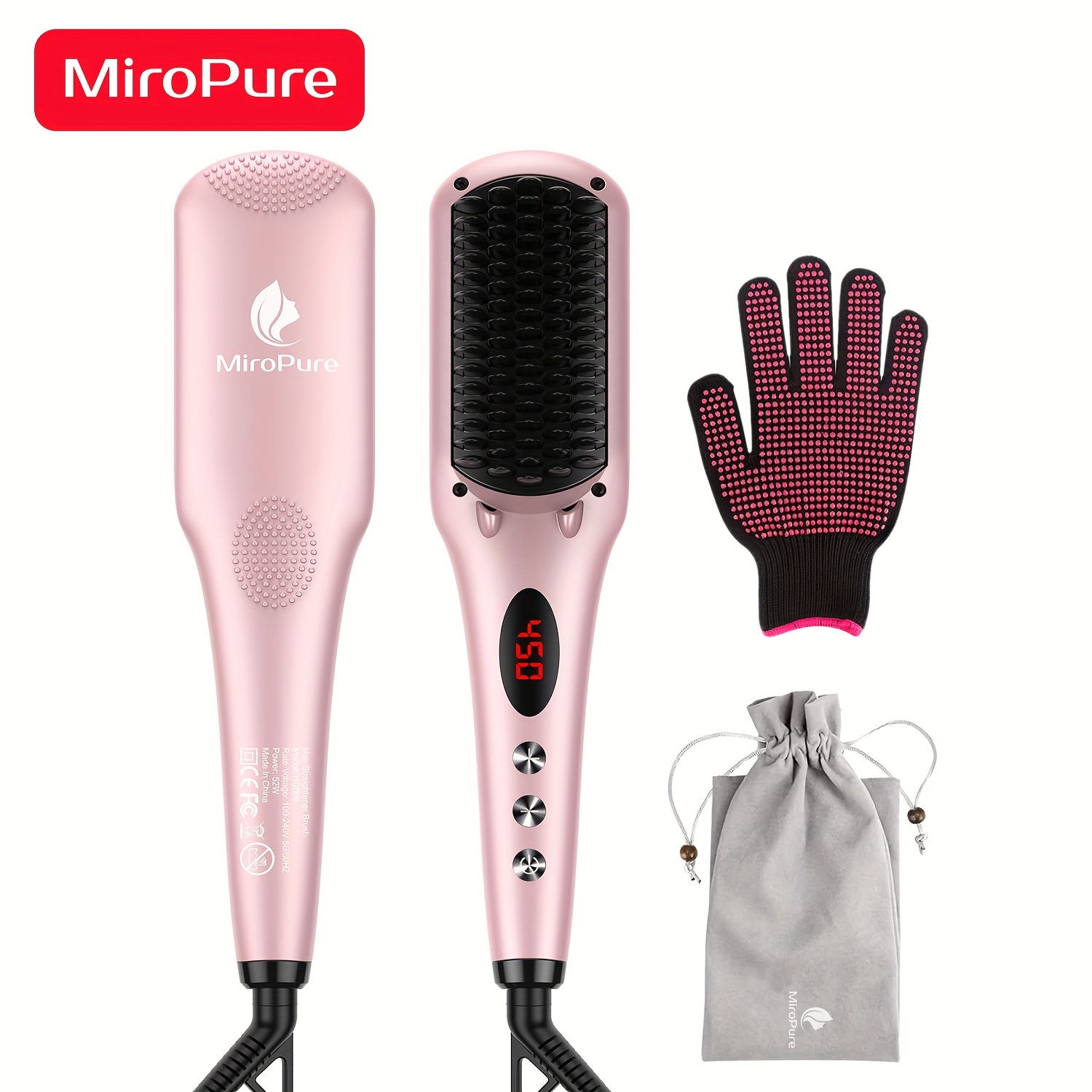 

Miropure Hair Straightener Heat Brush, 2-in-1 Ceramic Straightening Brush, Hot Comb With Anti-scald , Auto Temperature Lock & Auto-off (pink) 4 Piece Set